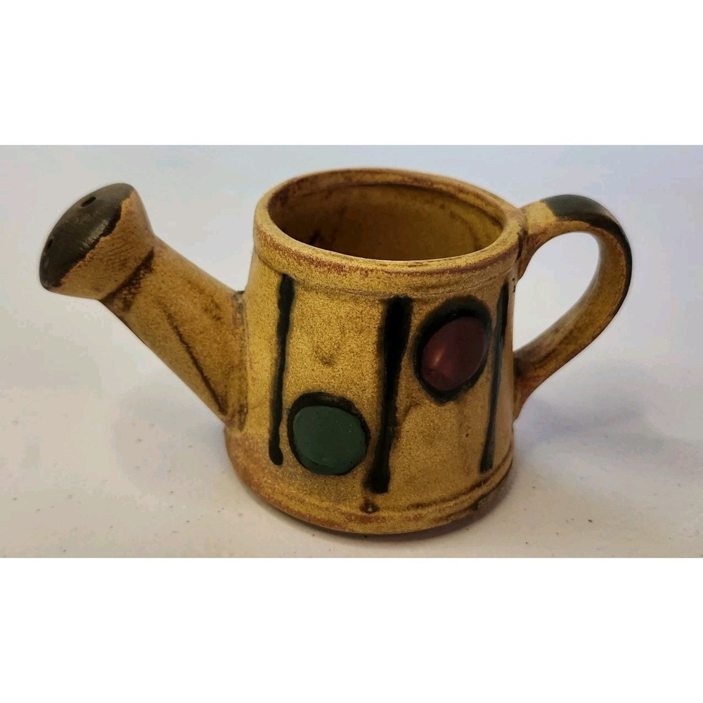 Vintage LEGO Japan Miniature Pottery Watering Can Planter Brown Drip Glaze...